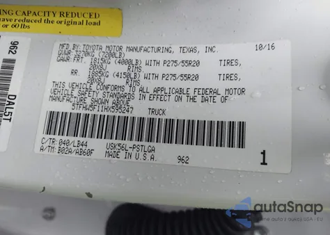 2017 Toyota Tundra Limited 5.7L V8 from USA, damaged, VIN 5TFHW5F11HX595247